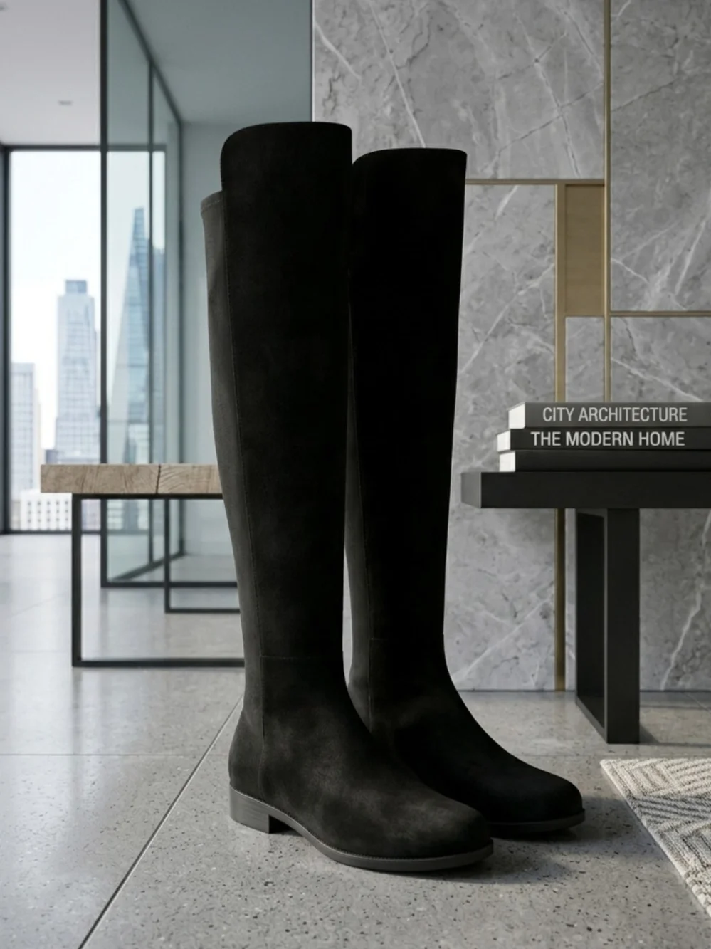 Classic Women's Knee-High Black Suede Boots Stuart Weitzman Autentic